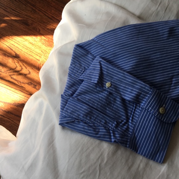 J Crew M Blue Pin Stripped 2-ply Button Down - Picture 5 of 5